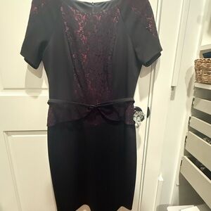 Elegant Black and Red Lace Dress David Meister